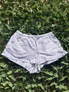 aerie Light Gray Terry Drawstring Lounge Shorts